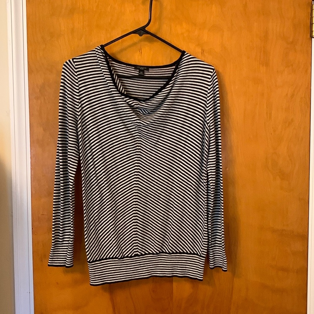 Ann Taylor Black and White Stripe Top